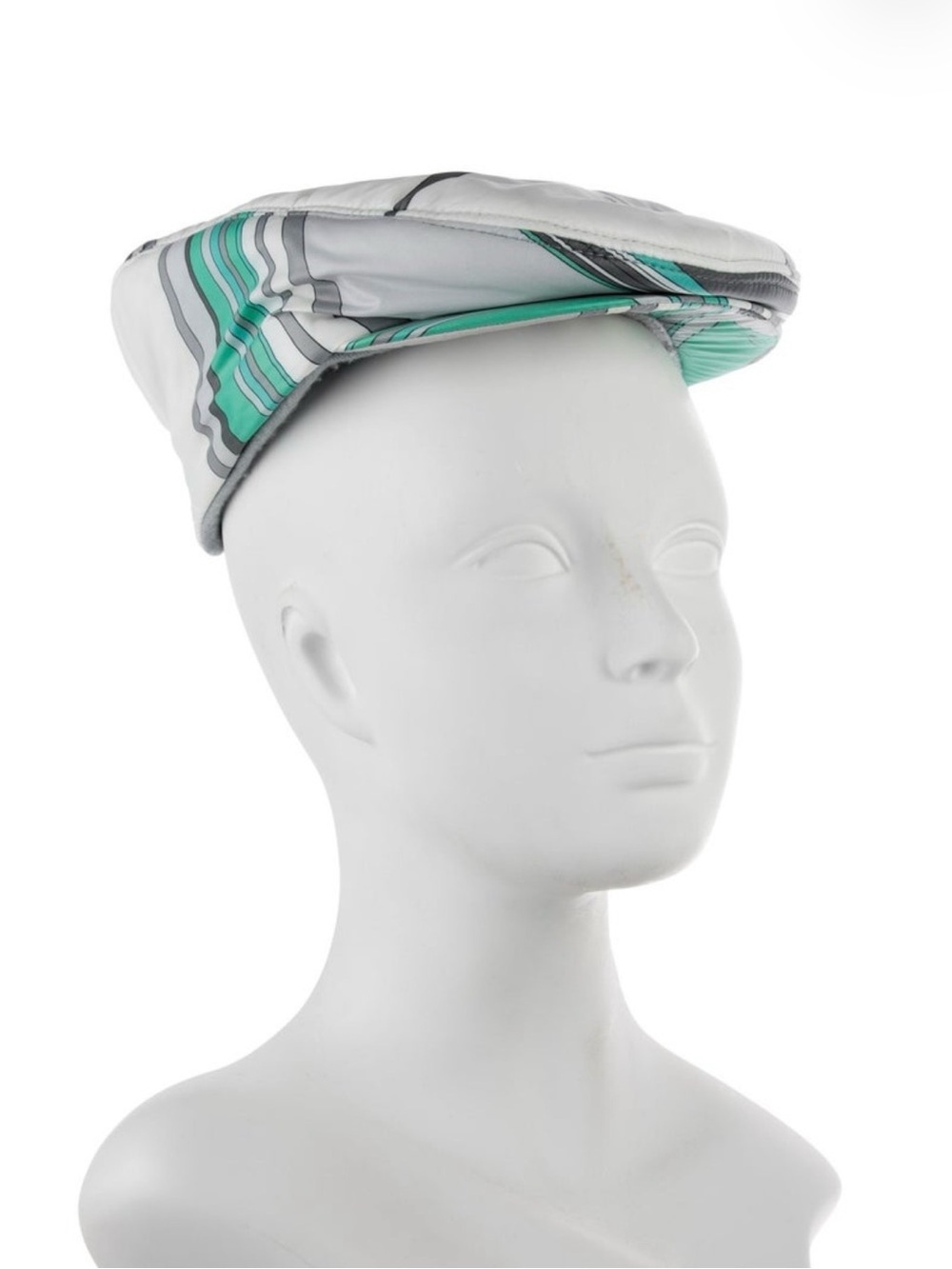 Emilio Pucci Women’s Striped Flat Cap in Mint and Gray Newsboy hat